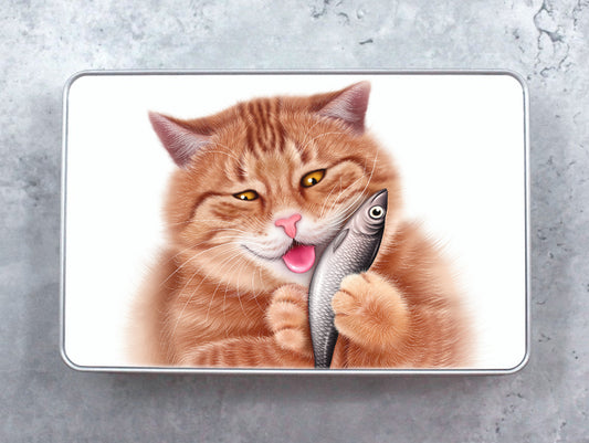 Cat Licks Fish - Tin Box (Kitty)