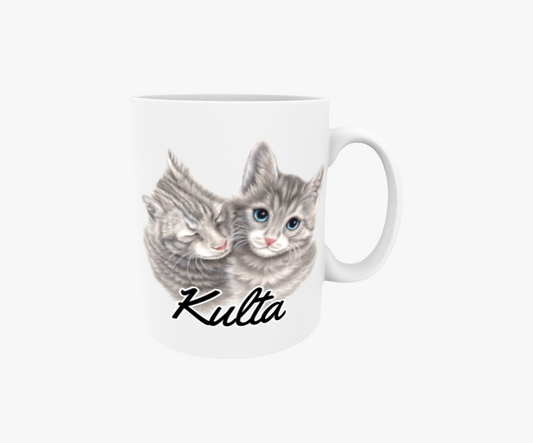 Guld/Grå Kattpar - Textmugg