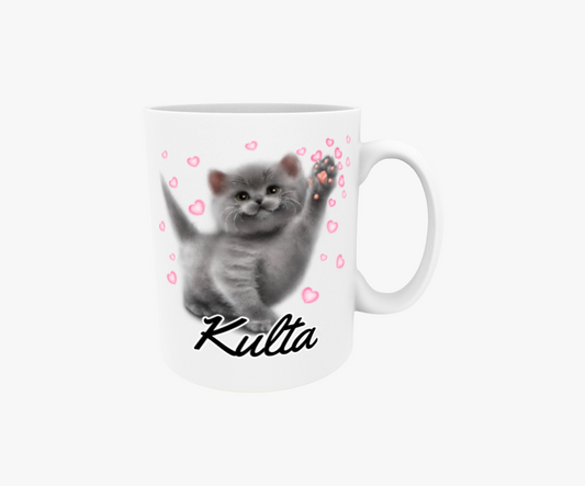 Guldfärgad/Scottish Fold Kattunge och Hjärtan - Textmugg