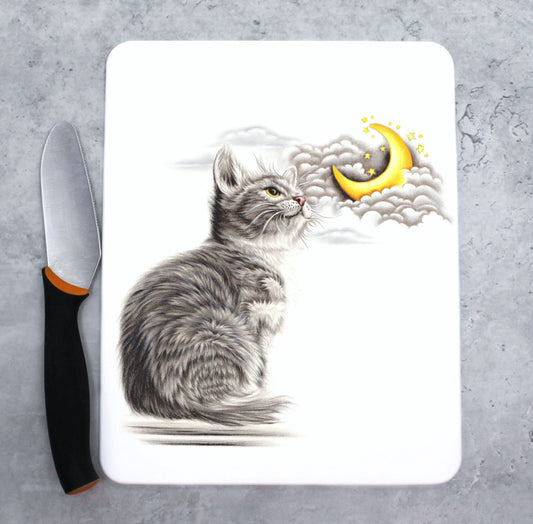 Cat and Moon Cutting Board