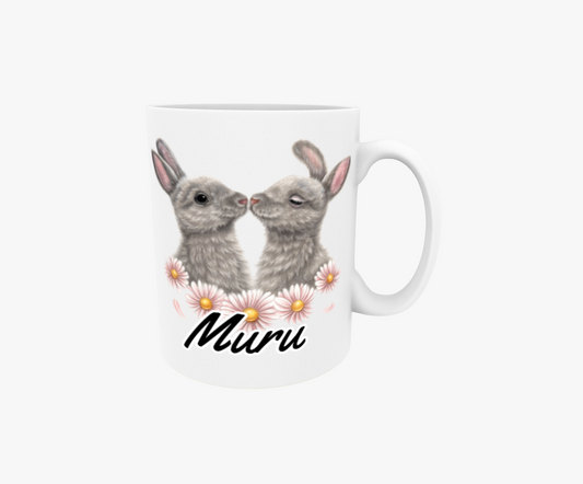 Muru / Par av kaniner och blommor - Textmugg