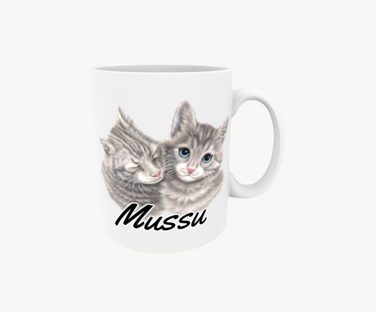Mussu / grå kattpar - textmugg