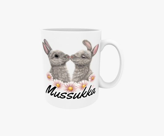 Mussukka / Kaniner och blommor - Textmugg