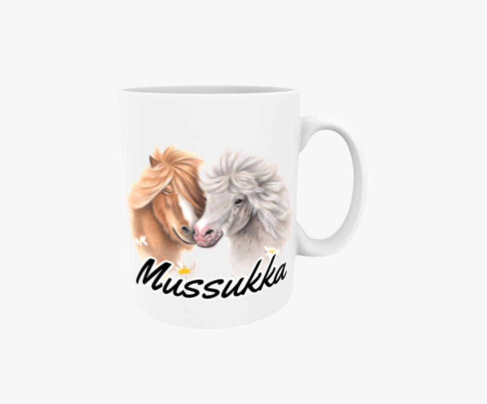 Mussukka / Ponnypar och blommor - Textmugg