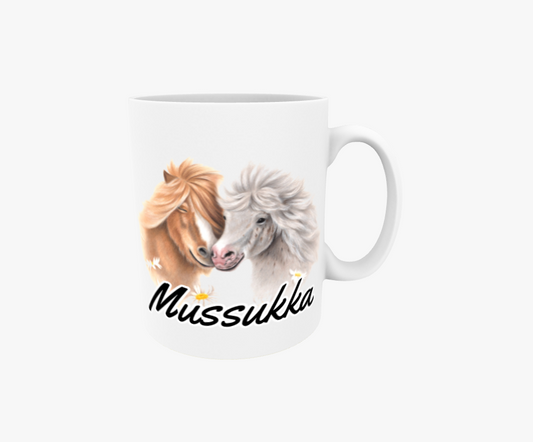 Mussukka / Ponnypar och blommor - Textmugg