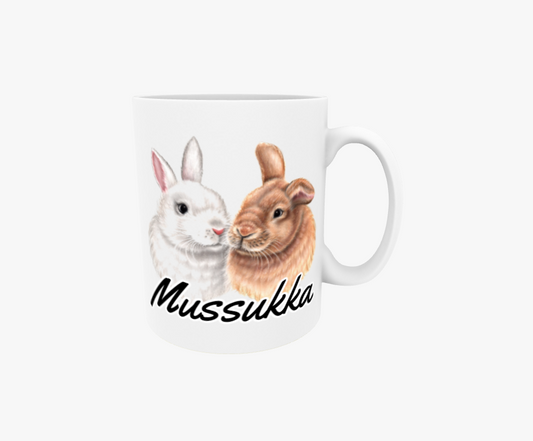 Mussukka / Kaninpar Vit och Brun - Textmugg