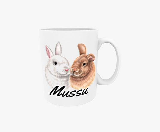 Mussu / Kaninpar Vit och Brun - Textmugg