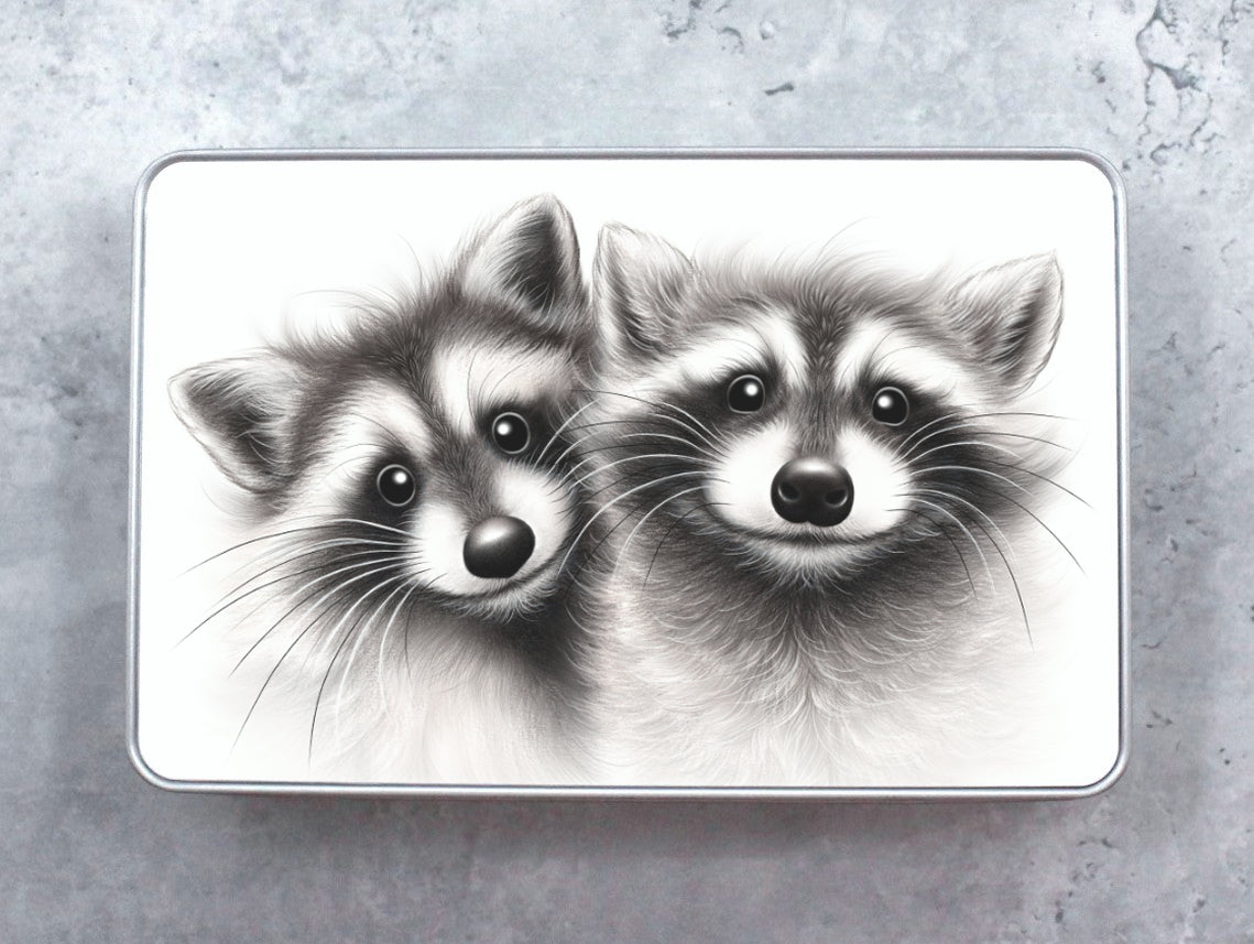 Raccoon couple - Tin box