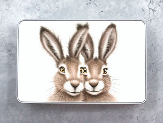 Brown Hare Pair - Tin Box (Bunny)