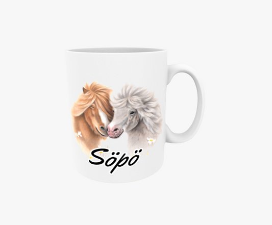 Söt / Ponnypar och blommor - Textmugg