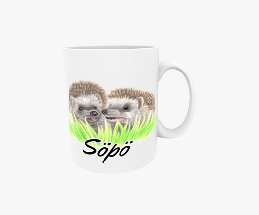 Söta / Igelkottar i gräset - Textmugg