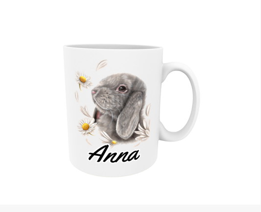 Anna / Kanin och blommor - Namnmugg
