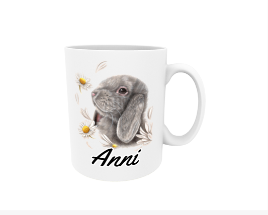 Anni / Kanin och blommor - Namnmugg
