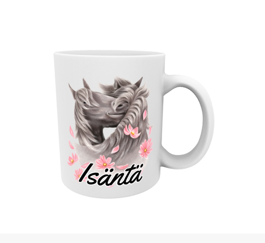 Isäntä / Hevospari Harmaa ja Kukkaset -Muki
