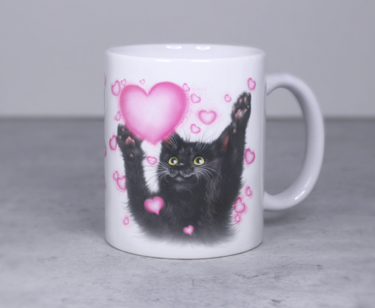 Black Kitten and Hearts Mug (Cat Breeds, Kitty, Cat Mug, Cat Mug) 