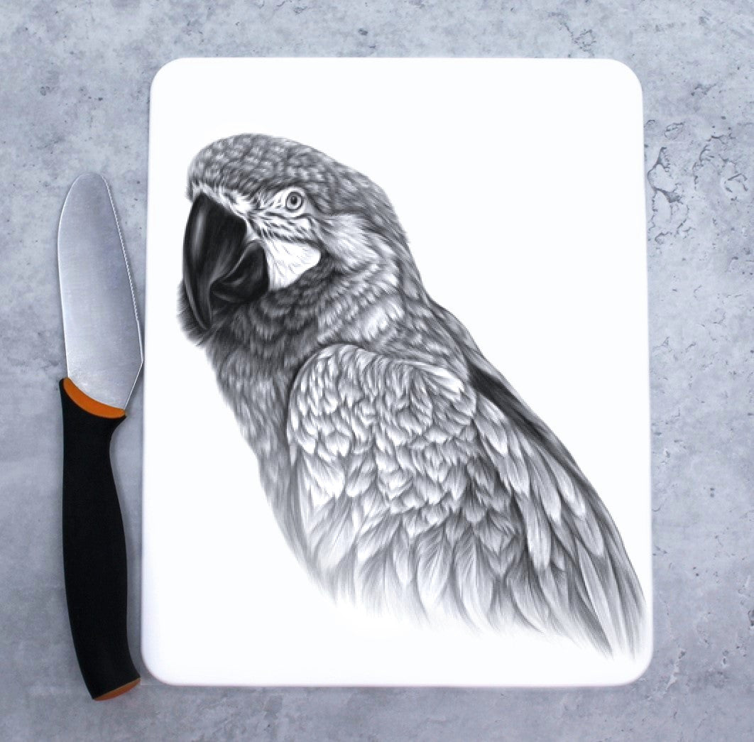 Macaw Sinikelta-Ara Mustavalkoinen -Leikkuulauta (Papukaija)