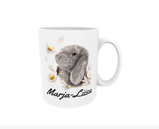 Marja-Liisa / Bunny and Flowers - Name mug (20mm text)