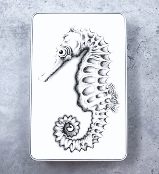 Seahorse Black and White Tin Box