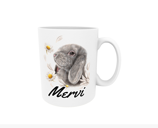 Mervi / Bunny and Flowers - Name Mug
