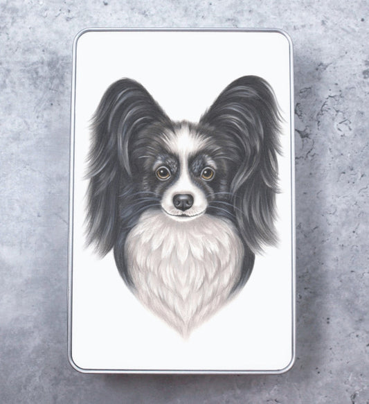 Butterfly Dog Black and White Papillon Tin Box (Dog Breeds)