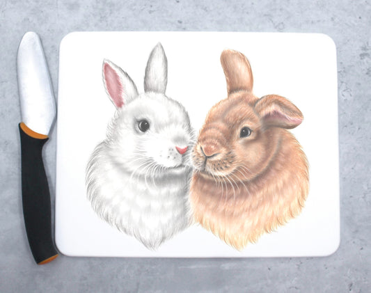Bunny Pair White and Brown -Cutting Board