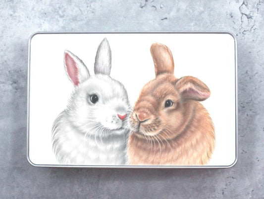 Bunny Pair White and Brown - Tin Box