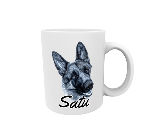 Saga / Svartvit schäfer - Personlig mugg