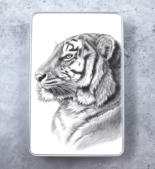 Tiger Portrait Black and White Tin Box