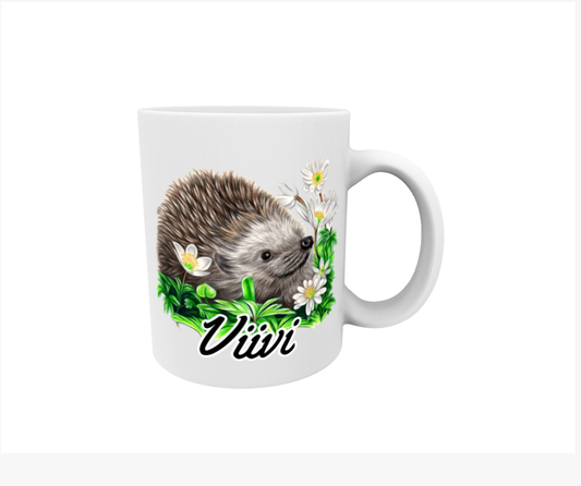 Viivi / Igelkott och blommor - Namnmugg