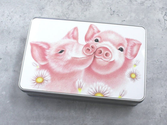 Pig couple and flowers - Tin box (Pig, Love)