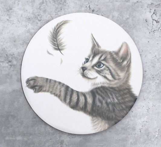 Grå katt och fjäder - Musmatta (Kattraser, Kattunge)