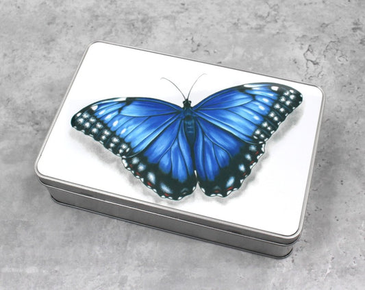 Butterfly Blue Tin Box