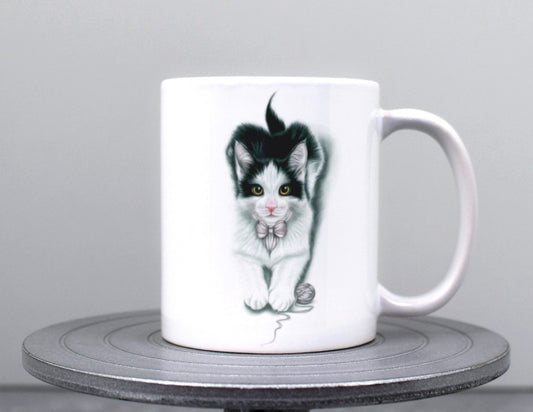Mustavalkoinen Kissa -Muki (Kissarodut, Kisu) - ArtByAnnaK