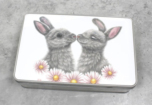 Couple of bunnies and flowers - Tin box (Love)