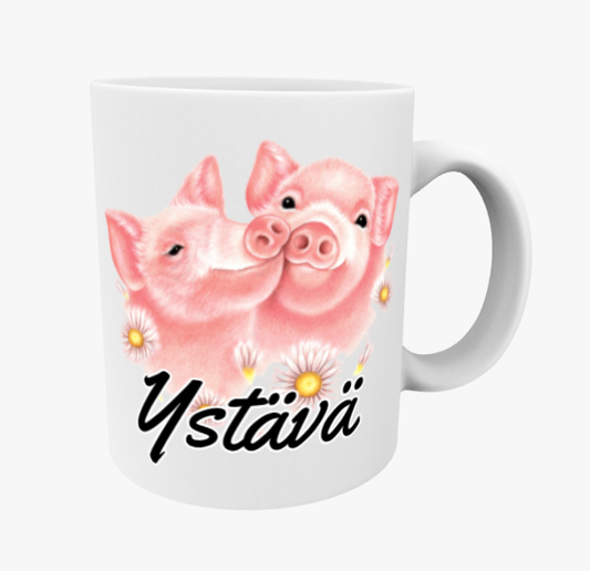 Ystävä / Possupari ja Kukat -Ystävämuki